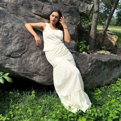 White Maxi Cotton Tiered Skirt