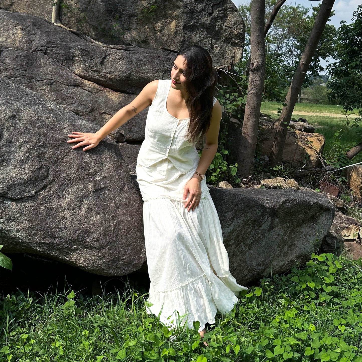 White Maxi Cotton Tiered Skirt