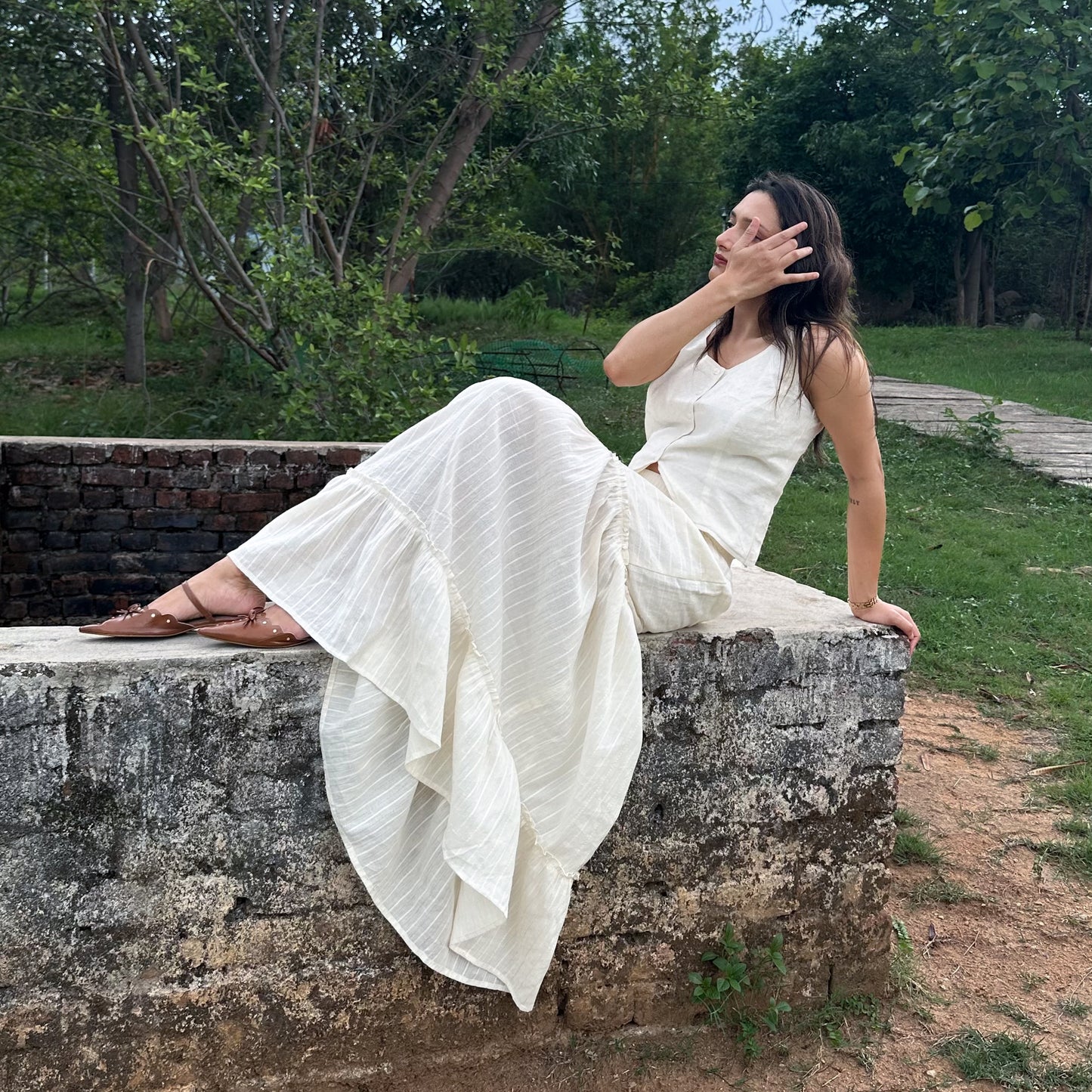 White Maxi Cotton Tiered Skirt