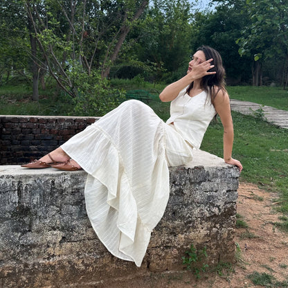 White Maxi Cotton Tiered Skirt