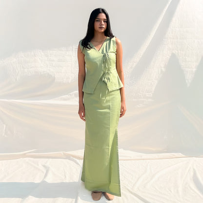 Pista Green Tie Up Cotton Top