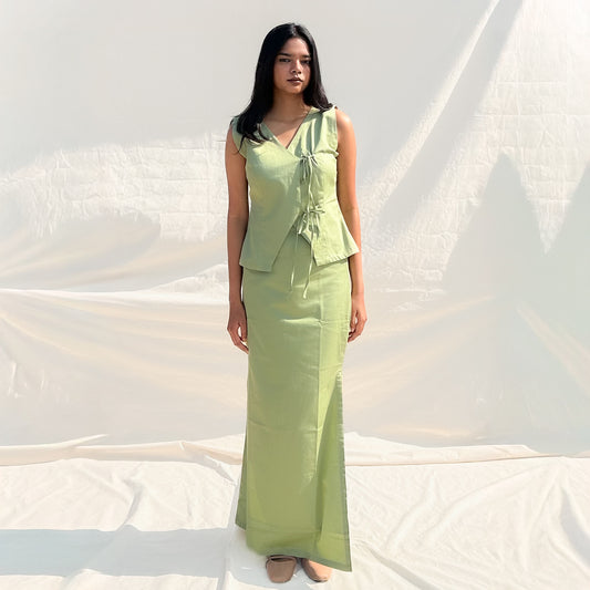 Pista Green Tie Up Cotton Top