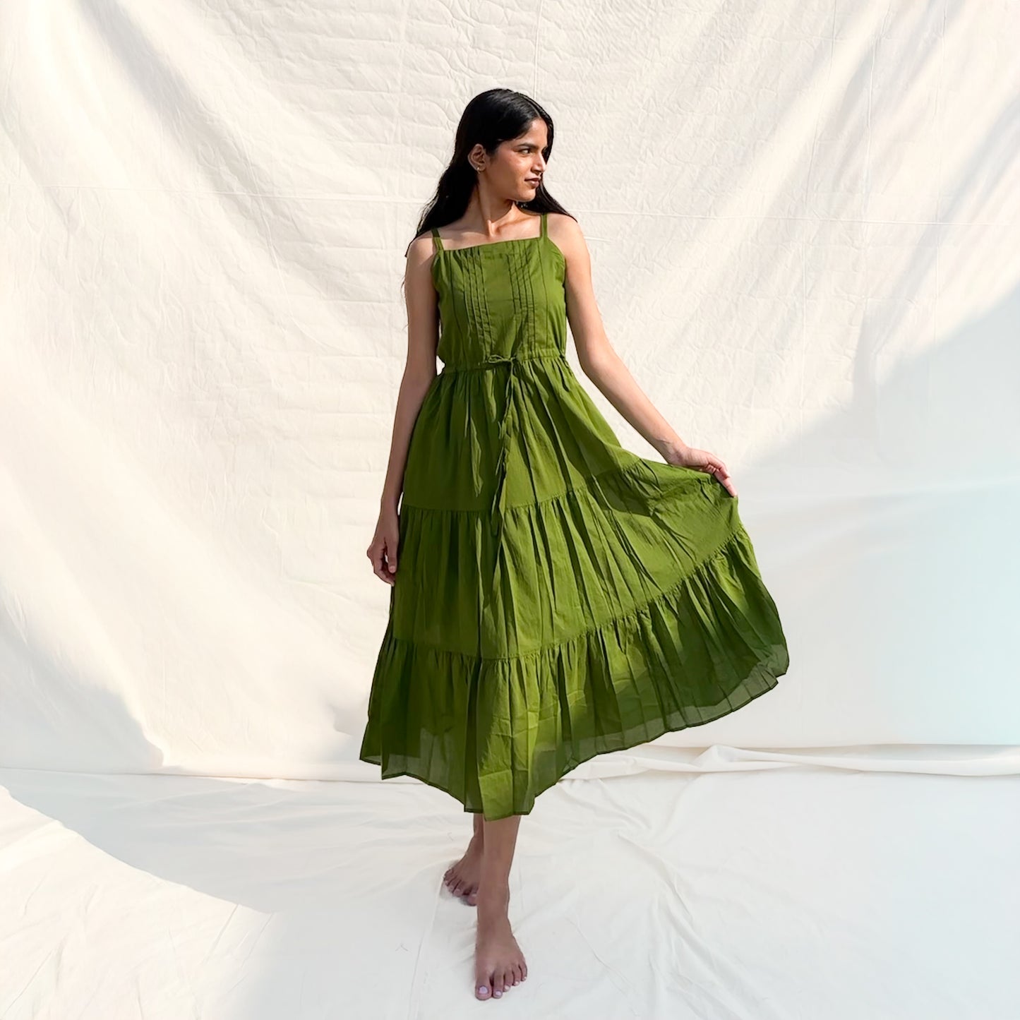 Olive Square Neck Tiered Dress