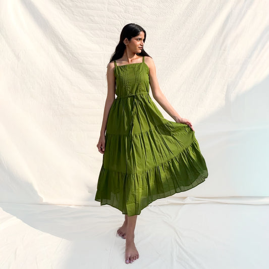Olive Square Neck Tiered Dress