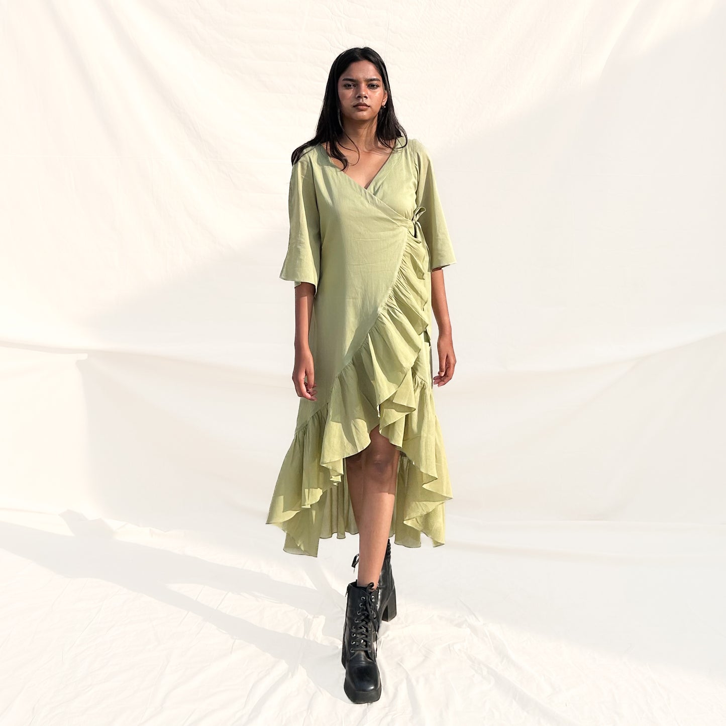 Pista Green Ruffle Angarakha Dress