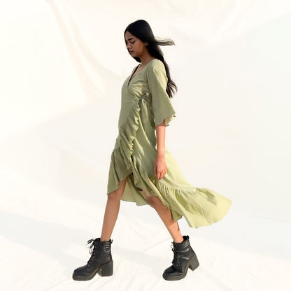 Pista Green Ruffle Angarakha Dress