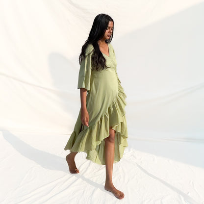 Pista Green Ruffle Angarakha Dress