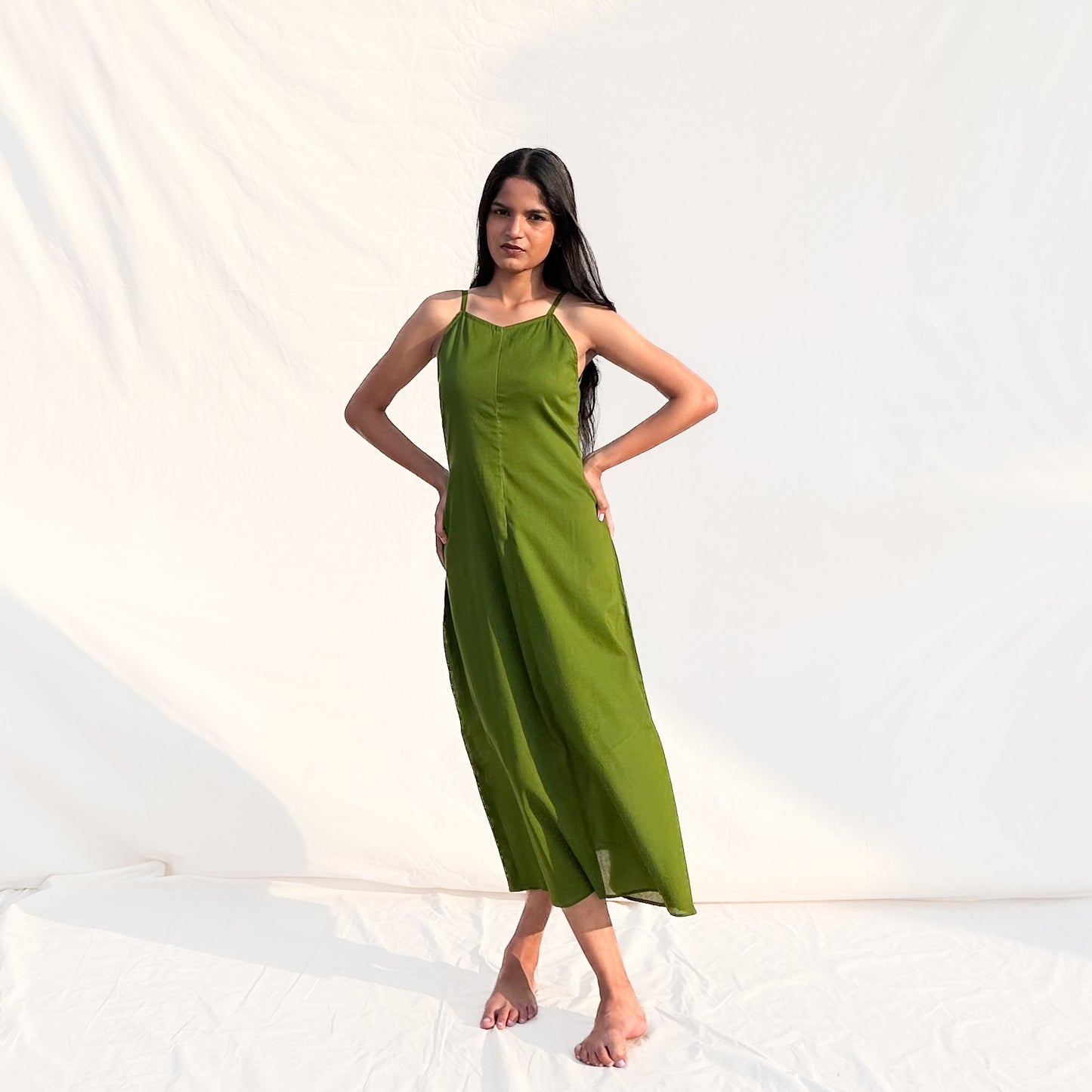 Olive Solid Slip Dress