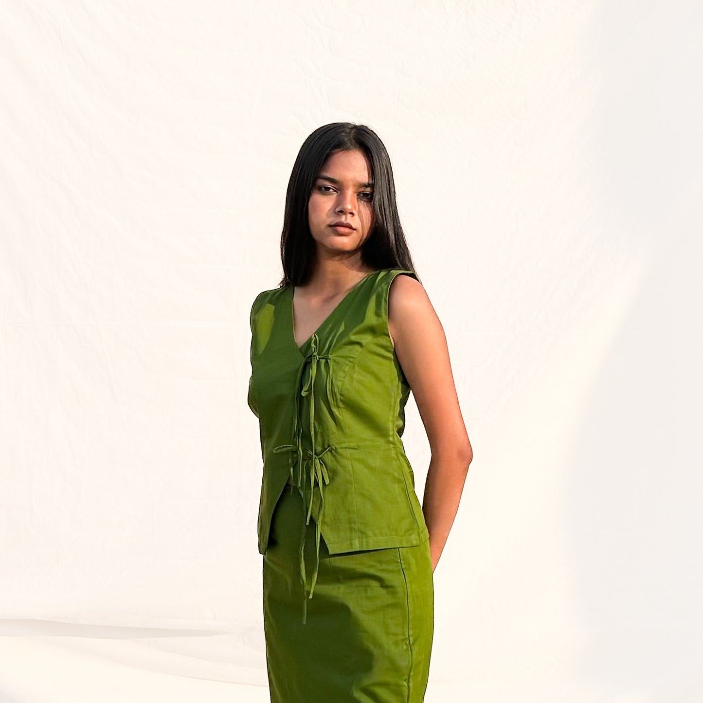 Olive Tie Up Cotton Top
