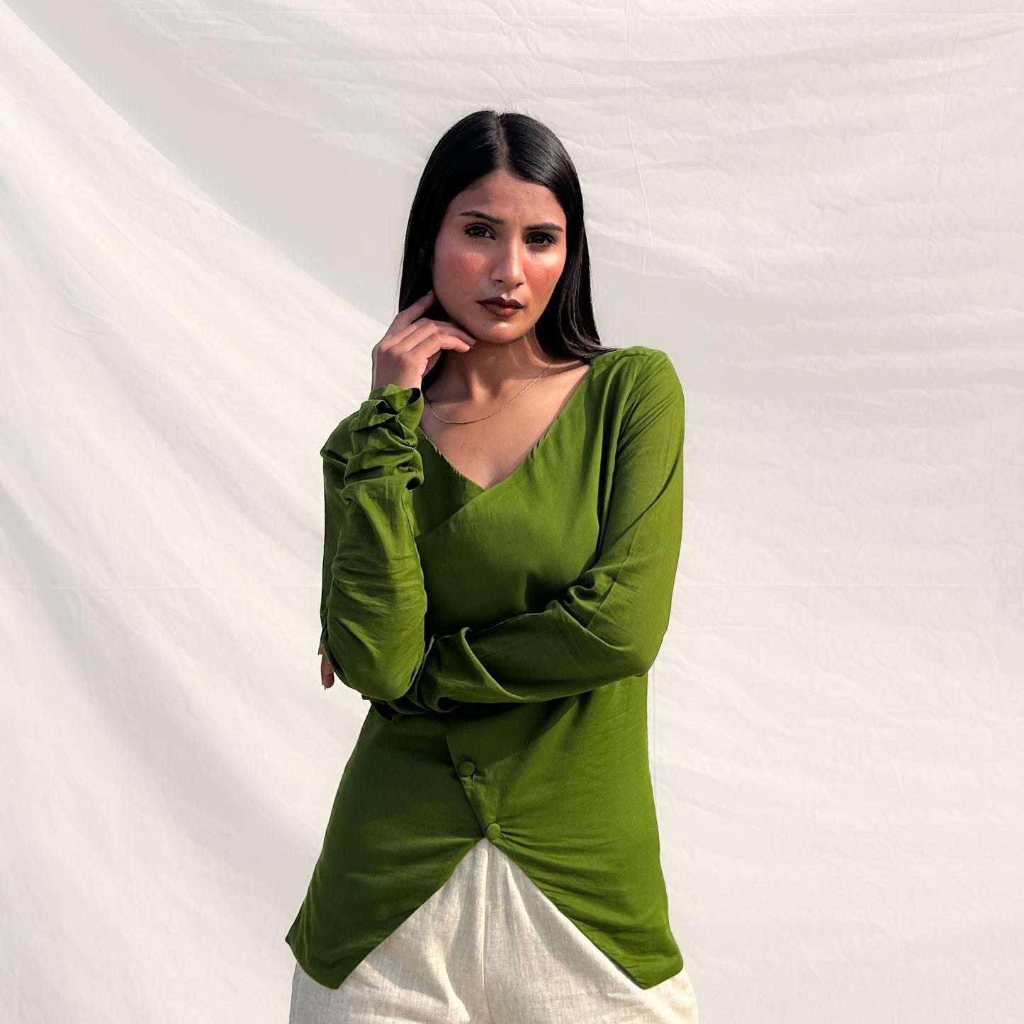 Olive Full Sleeve Angarakha Top