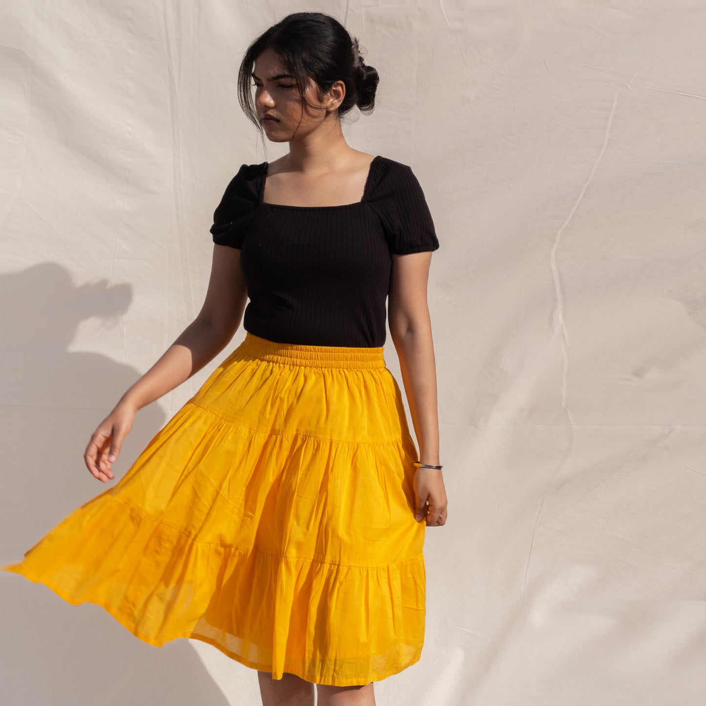Yellow Flared Knee Length Skirt