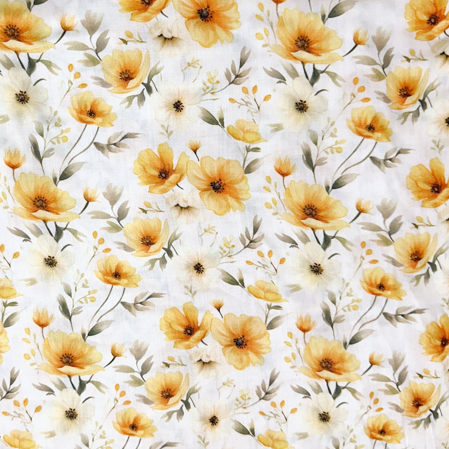 Pattern of yellow flowers on a white background